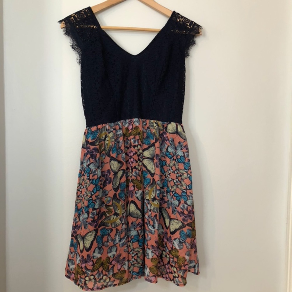 Xhilaration Lace W/Butterfly Print Dress Sz M